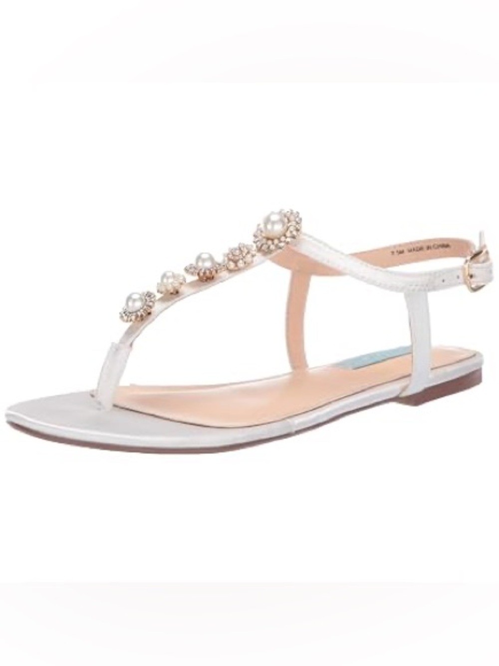 Blue by Betsey Johnson Pearl Embellished White T-Strap Sandals